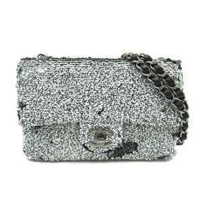 Chanel Sequin Chain Shoulder Bag White Black